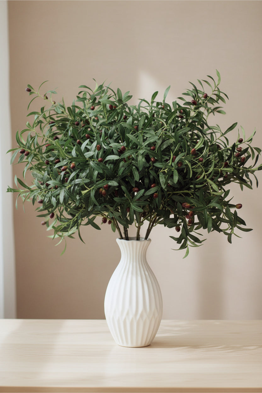40.5" Large Realistic Faux Olive Branch - Mediterranean Heritage 10-Fork Artificial Greenery Stem | Artificial Floral Arrangement | Eco Perennial