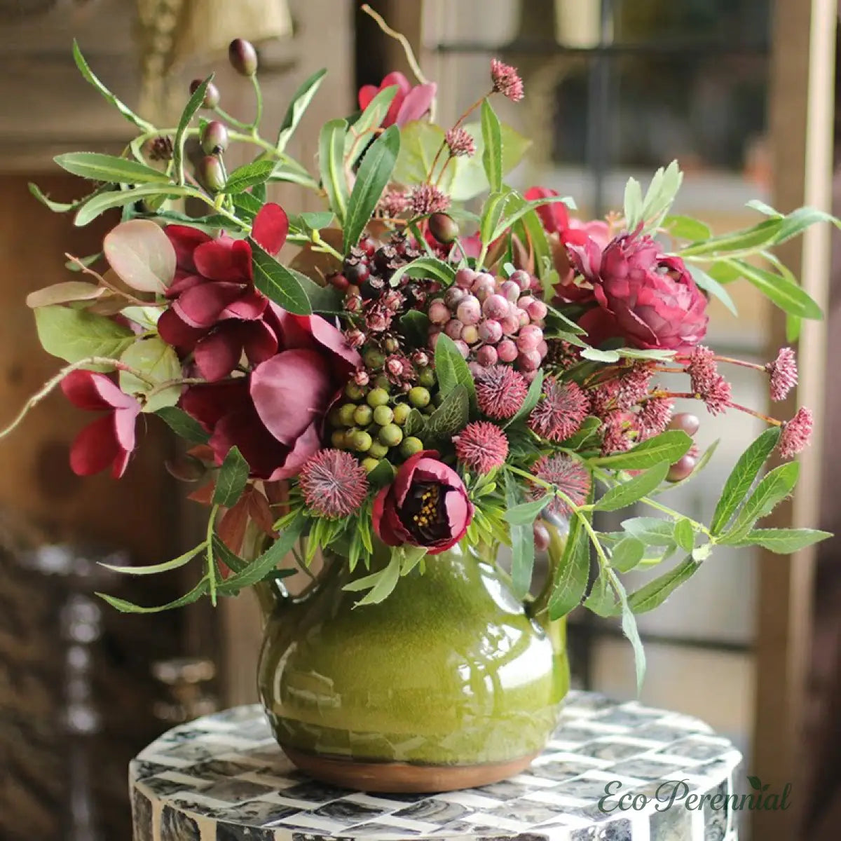 "Midnight Burgundy" | Artistic Silk Ranunculus Bouquet | Realistic Faux Silk Flowers for Home Decor - Eco Perennial