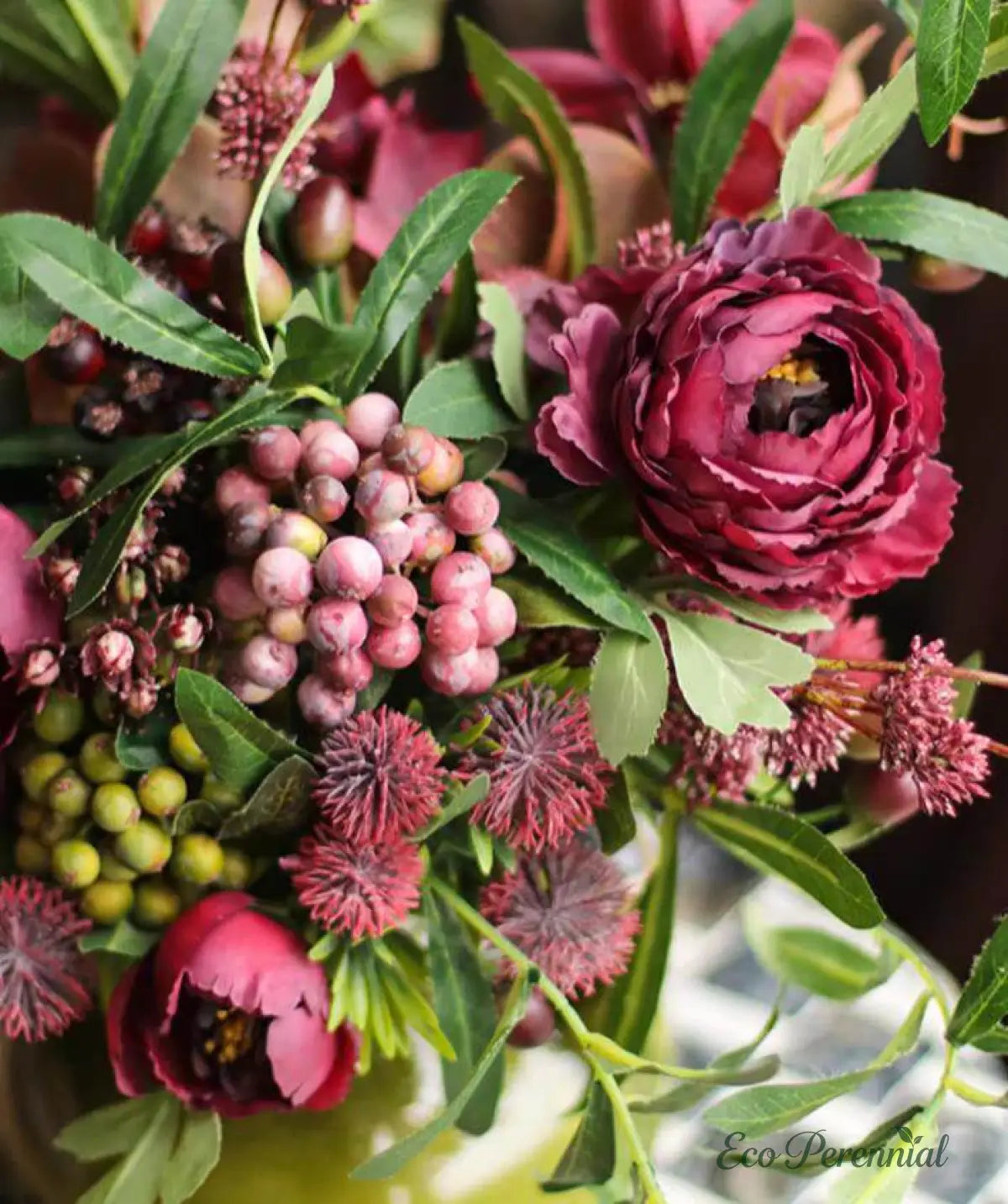 "Midnight Burgundy" | Artistic Silk Ranunculus Bouquet | Realistic Faux Silk Flowers for Home Decor - Eco Perennial
