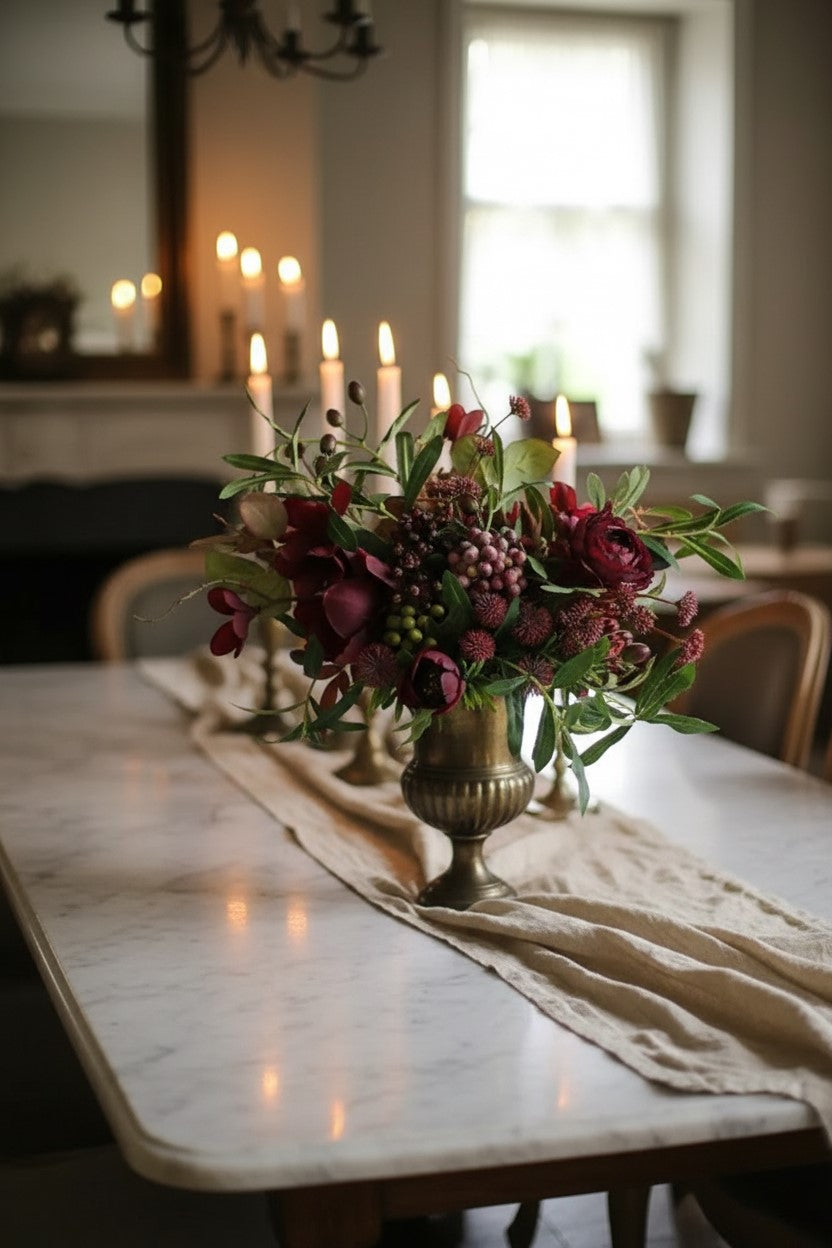 "Midnight Burgundy" | Artistic Silk Ranunculus Bouquet | Artificial Floral Arrangement | Eco Perennial