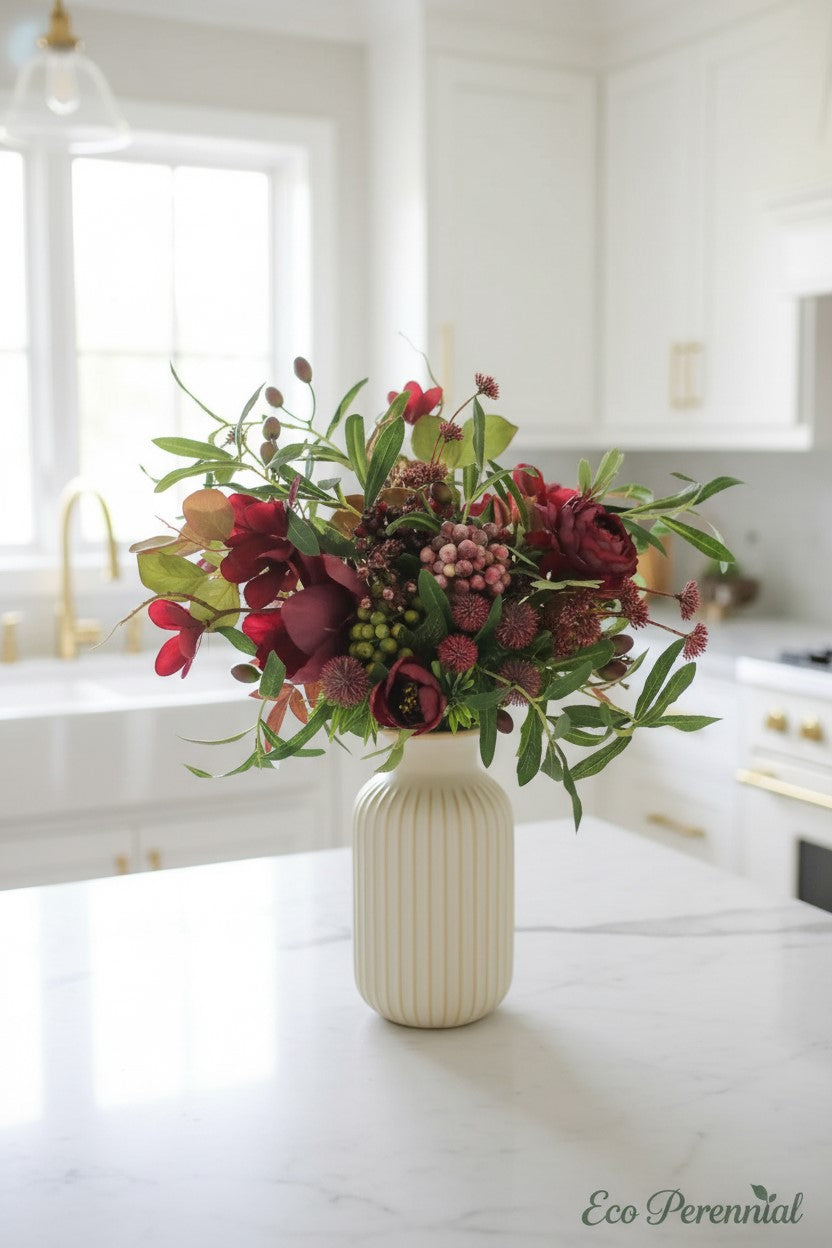 "Midnight Burgundy" | Artistic Silk Ranunculus Bouquet | Artificial Floral Arrangement | Eco Perennial