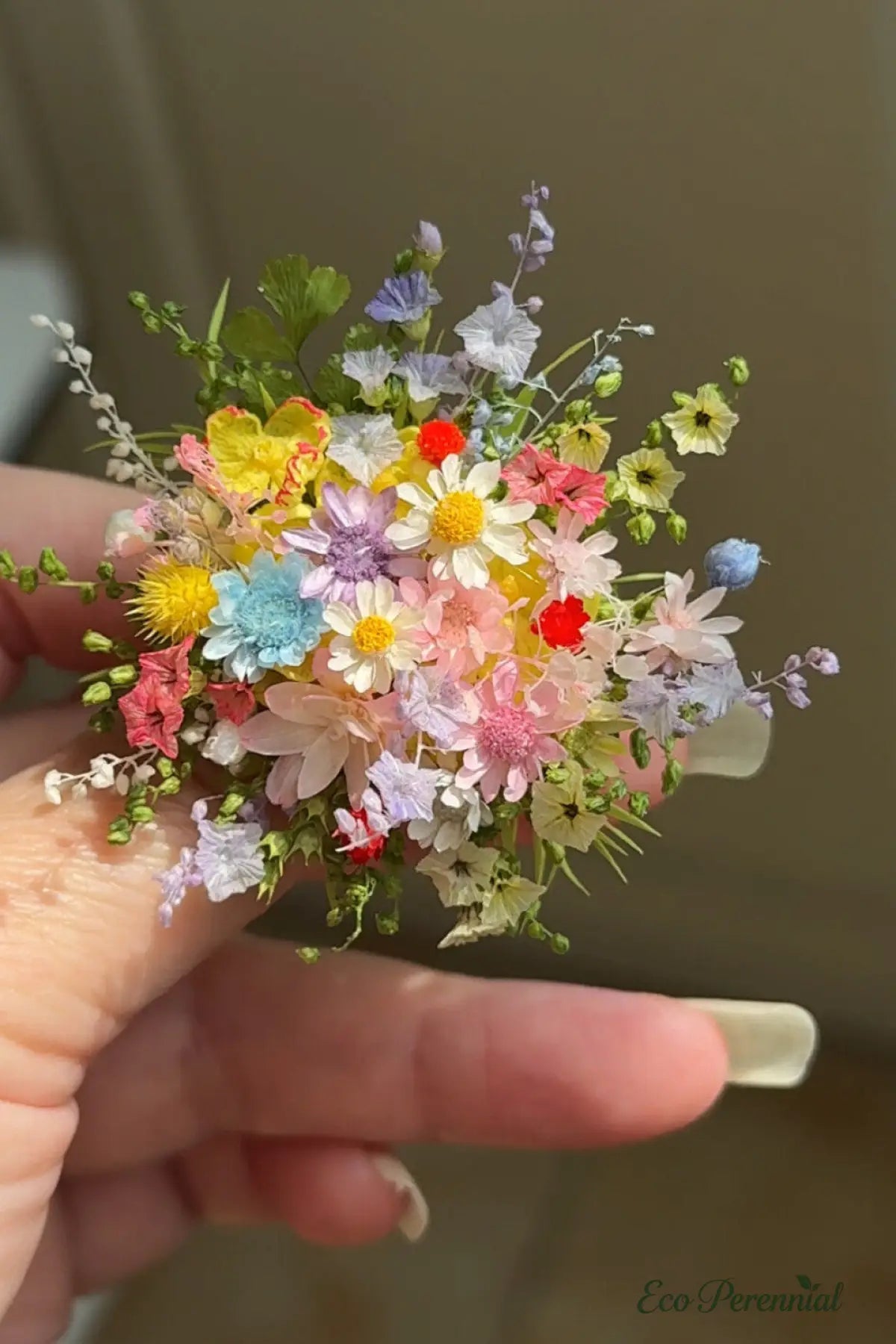 Miniature Wildflower Bouquet Ring – Handcrafted Floral Statement Jewelry | Realistic Faux Silk Flowers for Home Decor - Eco Perennial
