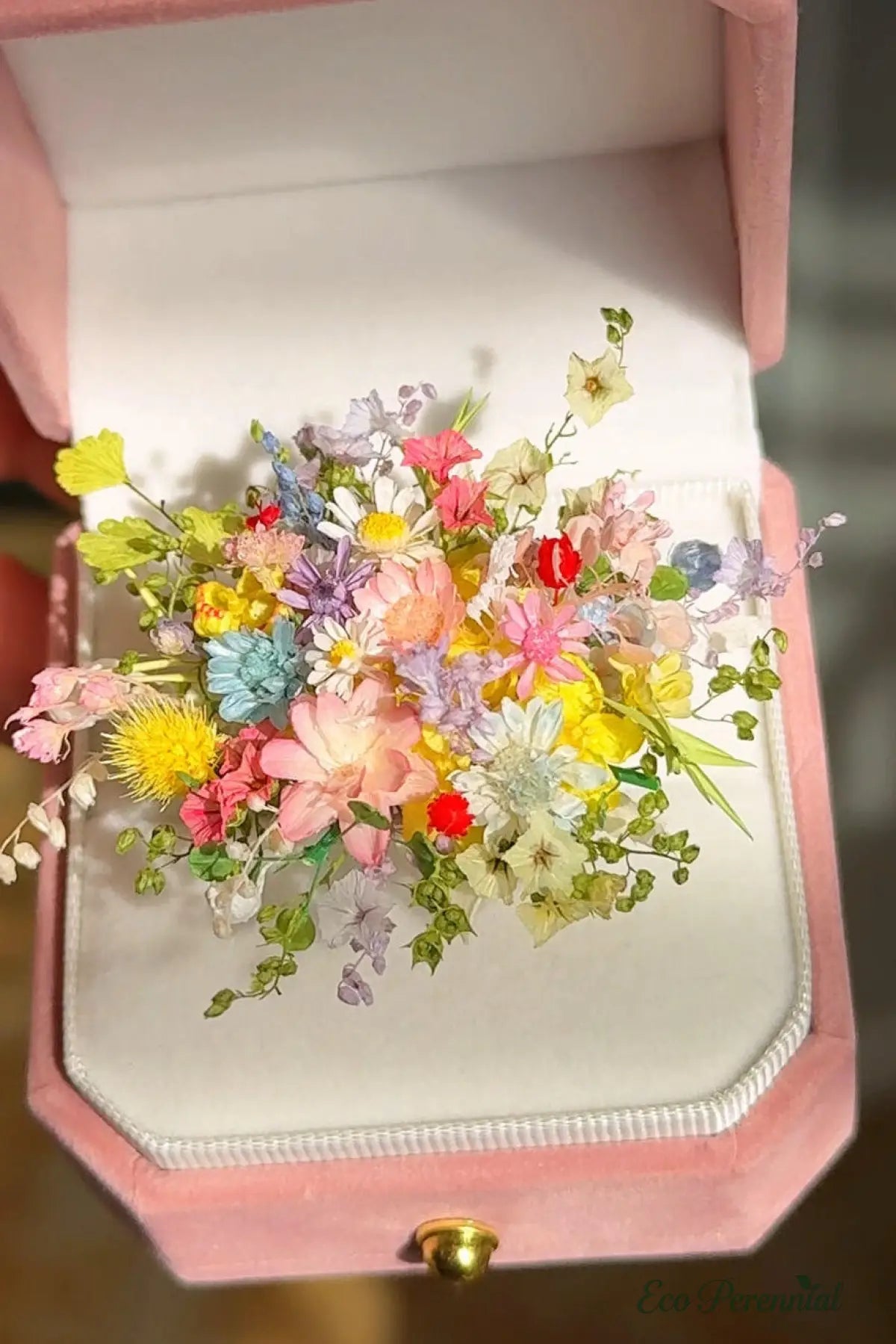 Miniature Wildflower Bouquet Ring – Handcrafted Floral Statement Jewelry | Realistic Faux Silk Flowers for Home Decor - Eco Perennial