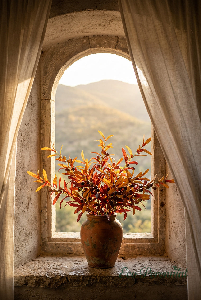 30" Faux Autumn Olive Branches with Fruit | Artificial Greenery | Eco Perennial