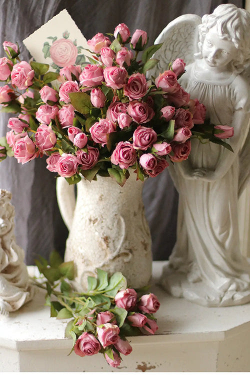 "Nostalgic Bloom" | Handcrafted Vintage Silk Rose | Artificial Floral Arrangement | Eco Perennial