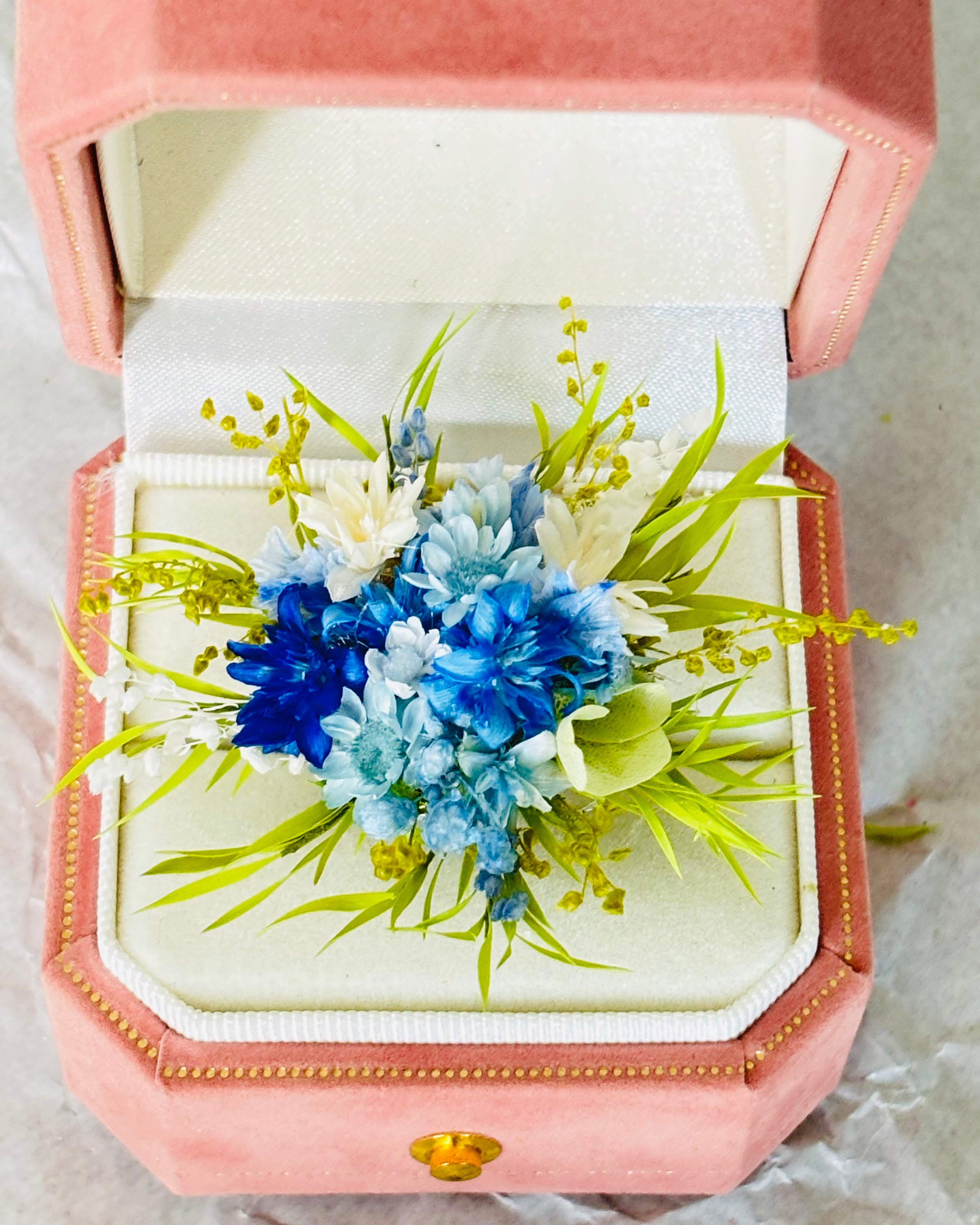 Ocean Blue Preserved Flower Ring – Handcrafted Eternal Floral Jewelry Blue Green White | Jewelry | Eco Perennial