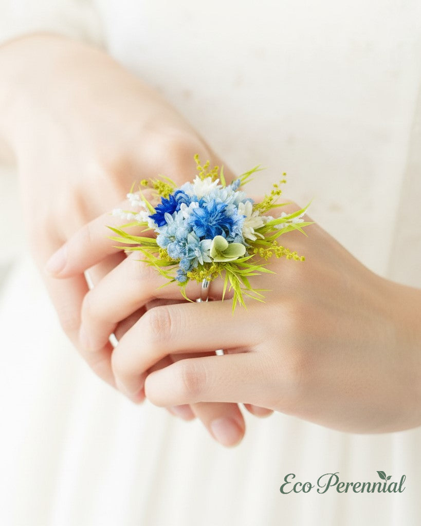Ocean Blue Preserved Flower Ring – Handcrafted Eternal Floral Jewelry | Jewelry | Eco Perennial