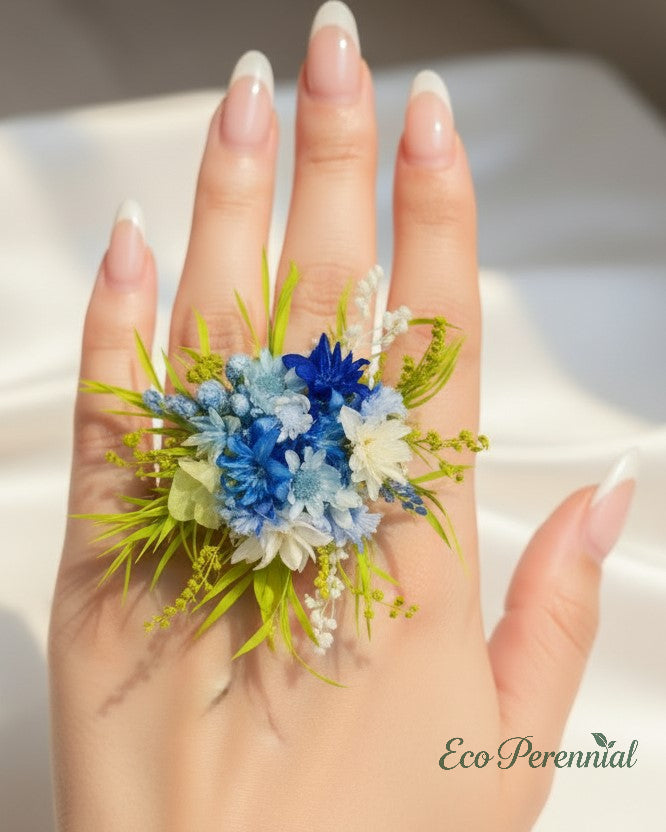 Ocean Blue Preserved Flower Ring – Handcrafted Eternal Floral Jewelry | Jewelry | Eco Perennial