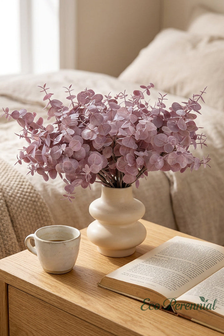 15.7" Petite Faux Eucalyptus Stems | 3 Colors Purple | Artificial Greenery | Eco Perennial