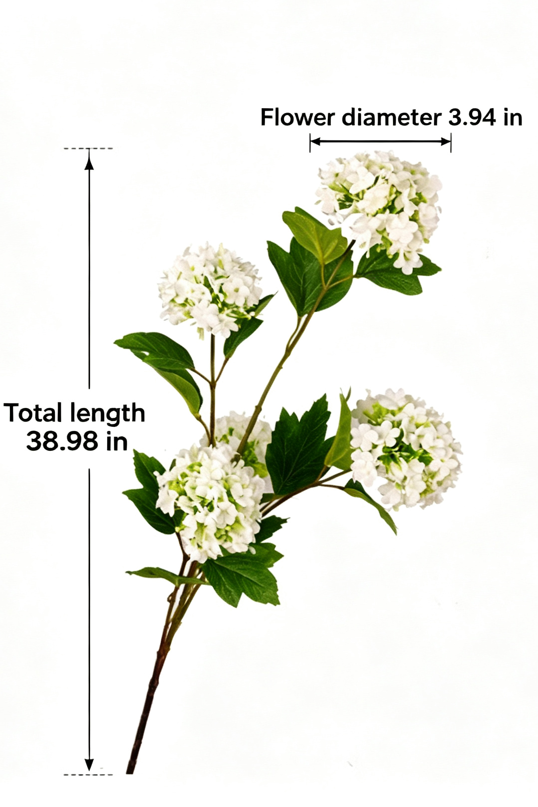 "Spring Whispers" | Premium Silk Snowball Viburnum Stem | 5-Head Faux Hydrangea | Artificial Floral Arrangement | Eco Perennial