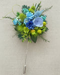 Handcrafted Preserved Flower Corsage Brooch | Unique Graduation & Wedding Keepsake - Eco Perennial Green Blue | Realistic Faux Silk Flowers for Home Decor - Eco Perennial