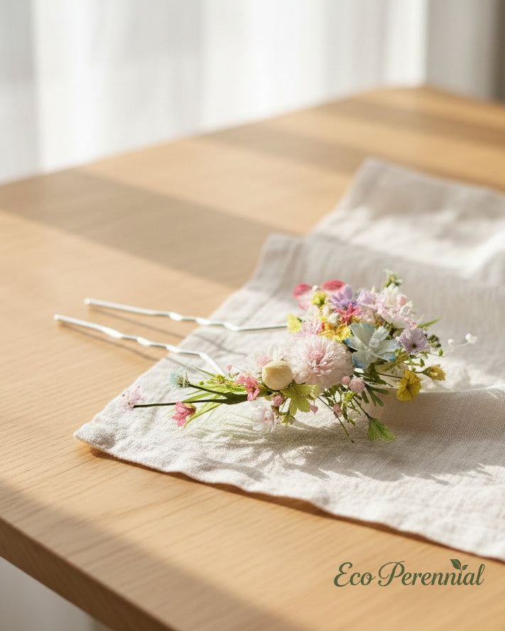 Handcrafted Preserved Flower Hair Fork | Spring Wildflower - Eco Perennial | Hair Accessories | Eco Perennial