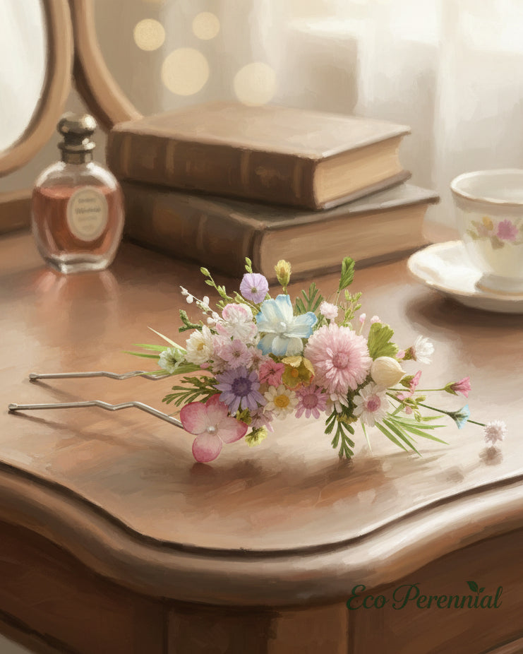 Handcrafted Preserved Flower Hair Fork | Spring Wildflower - Eco Perennial | Hair Accessories | Eco Perennial