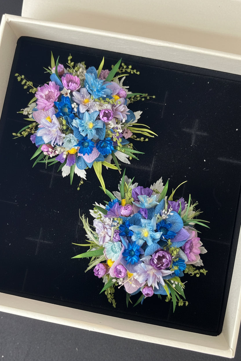 Preserved Flower Ring & Brooch | Floral Jewelry – Eco Perennial Sky Blue White | Jewelry | Eco Perennial