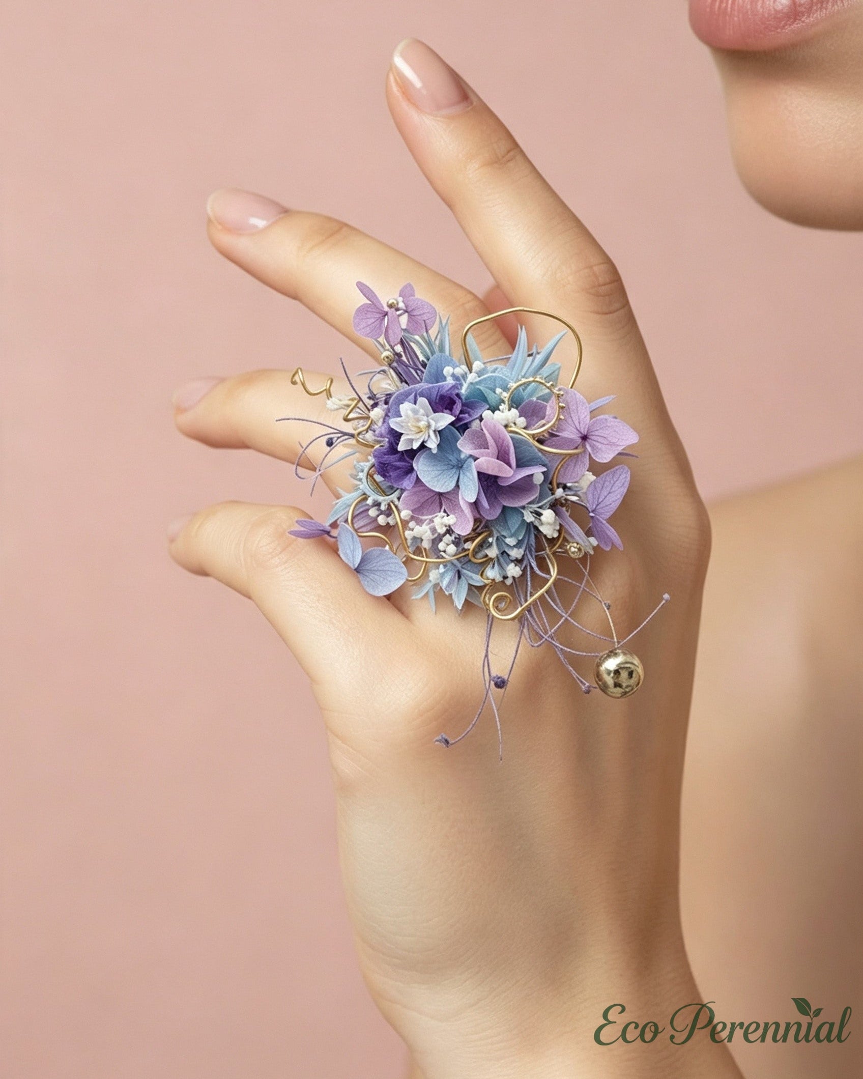 Purple Preserved Flower Ring & Brooch | Handcrafted Floral Jewelry – Eco Perennial