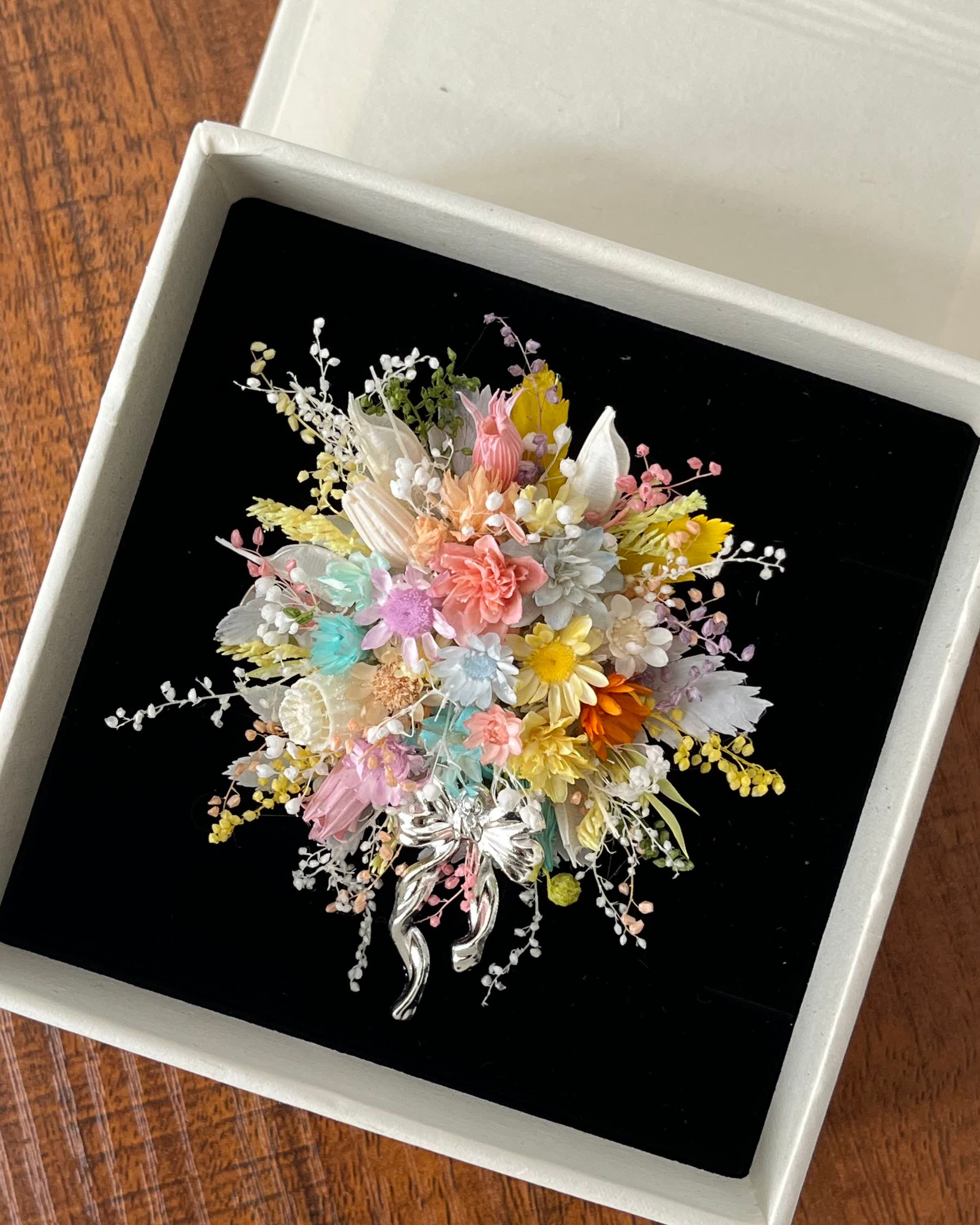 Handcrafted Preserved Flower Ring & Brooch | Rainbow Bloom Bouquet - Eco Perennial | Jewelry | Eco Perennial