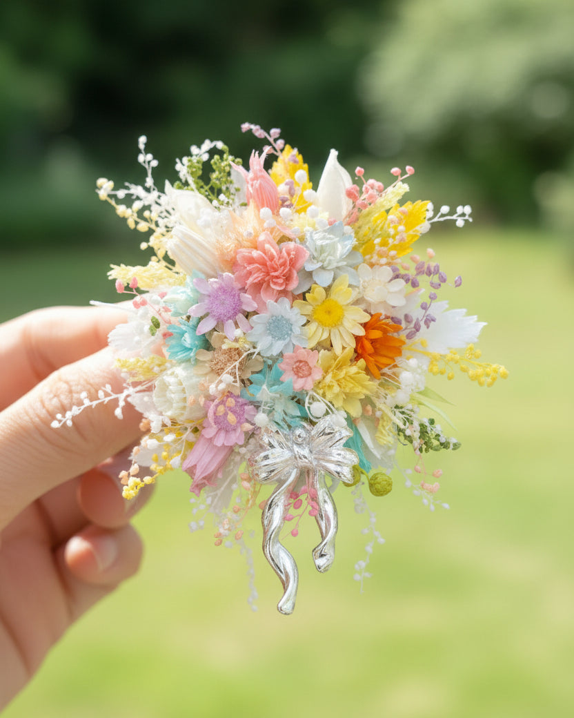 Handcrafted Preserved Flower Ring & Brooch | Rainbow Bloom Bouquet - Eco Perennial | Jewelry | Eco Perennial