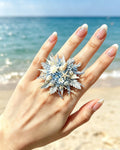 Preserved Flower Ring & Brooch | Sky Blue Ocean Floral Jewelry – Eco Perennial Sky Blue White Ring | Jewelry | Eco Perennial