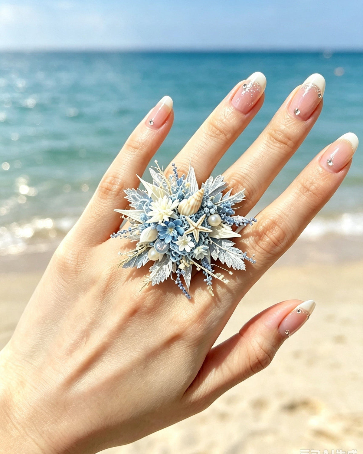 Preserved Flower Ring & Brooch | Sky Blue Ocean Floral Jewelry – Eco Perennial Sky Blue White Ring | Jewelry | Eco Perennial