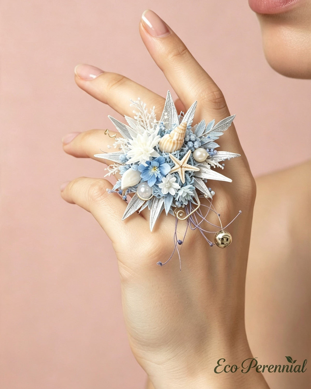 Preserved Flower Ring & Brooch | Sky Blue Ocean Floral Jewelry – Eco Perennial | Jewelry | Eco Perennial