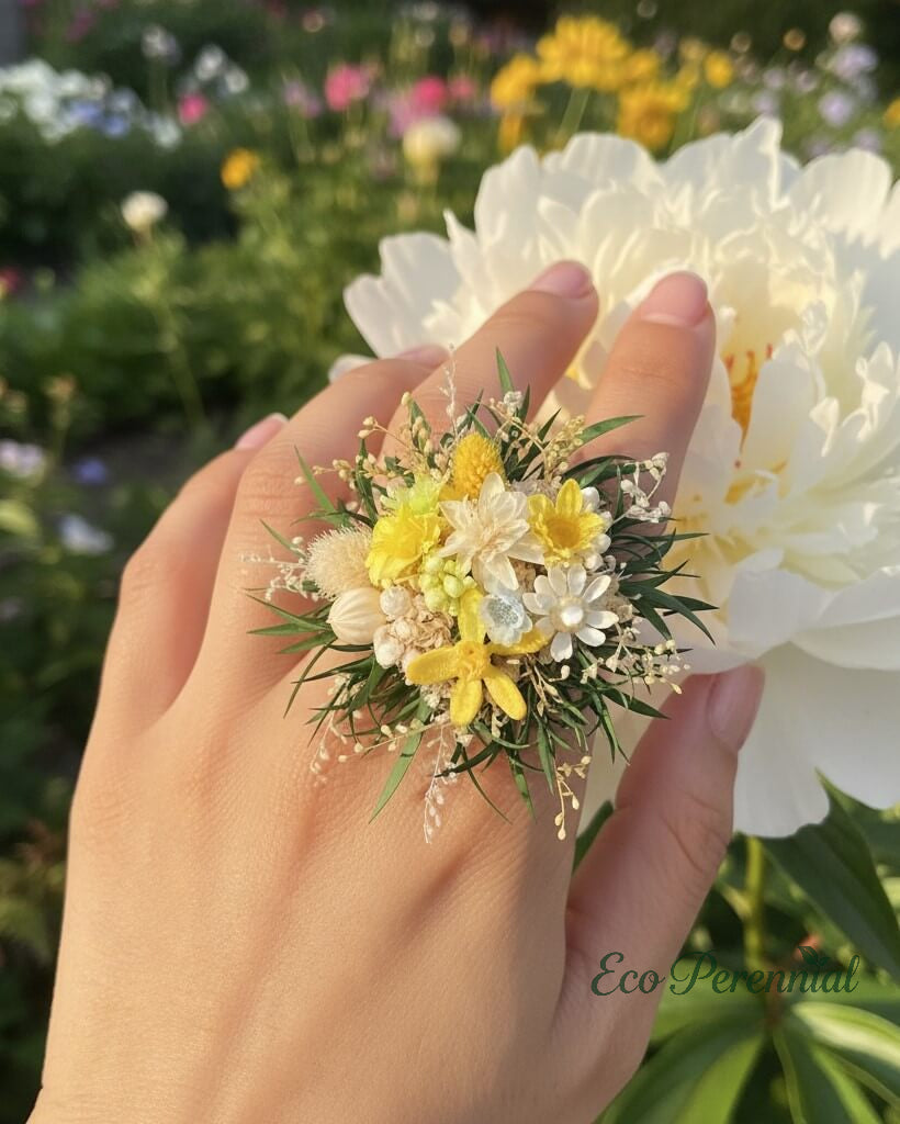 Secret Garden Flower Ring | Handcrafted Real Preserved Floral Jewelry | Eco Perennial