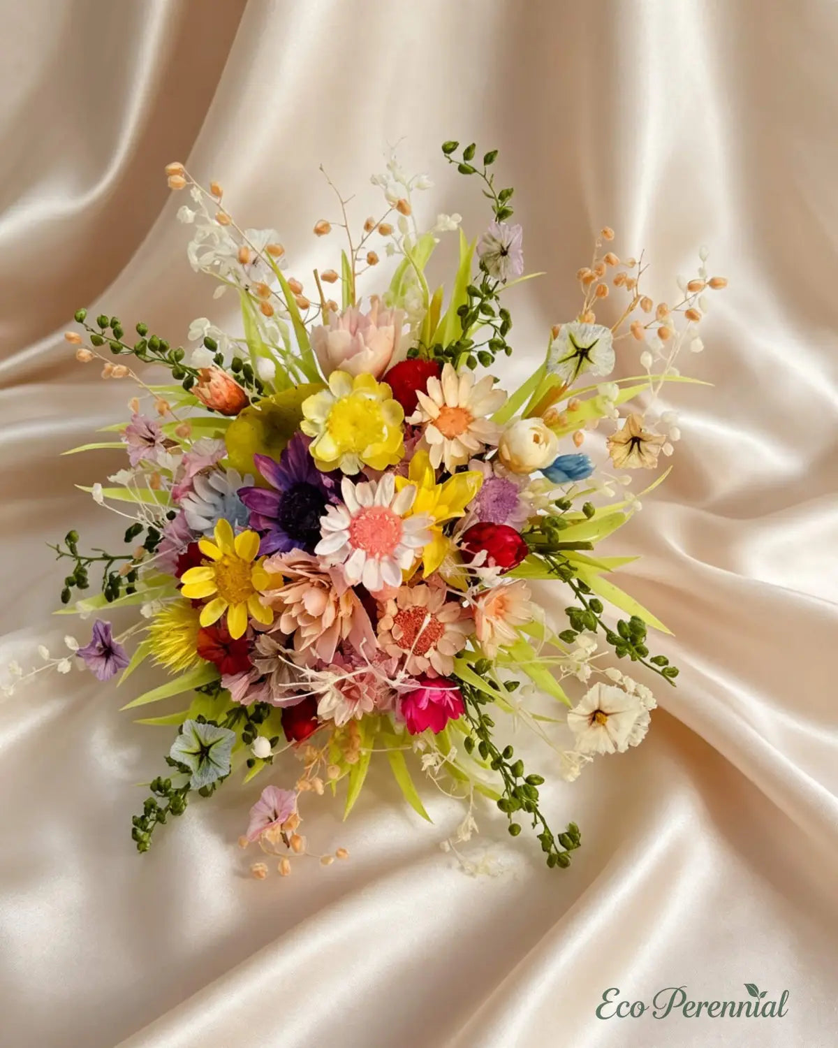 Preserved Flower Ring | Miniature Wildflower Bouquet | Eco Perennial - Pink/White/Green - Jewelry
