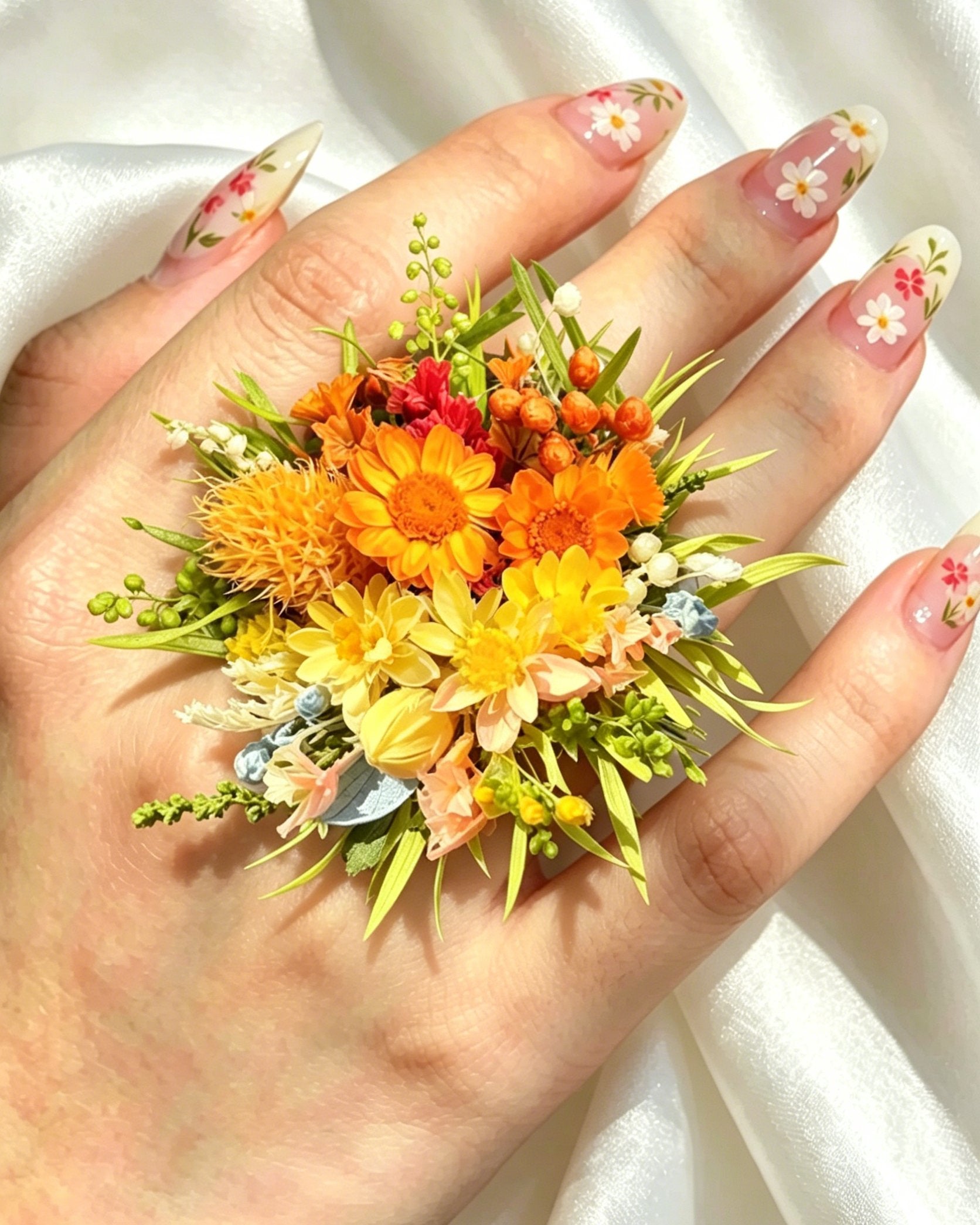 Handcrafted Preserved Flower Ring | "Secret Garden" Wild Garden Series - Eco Perennial | Realistic Faux Silk Flowers for Home Decor - Eco Perennial