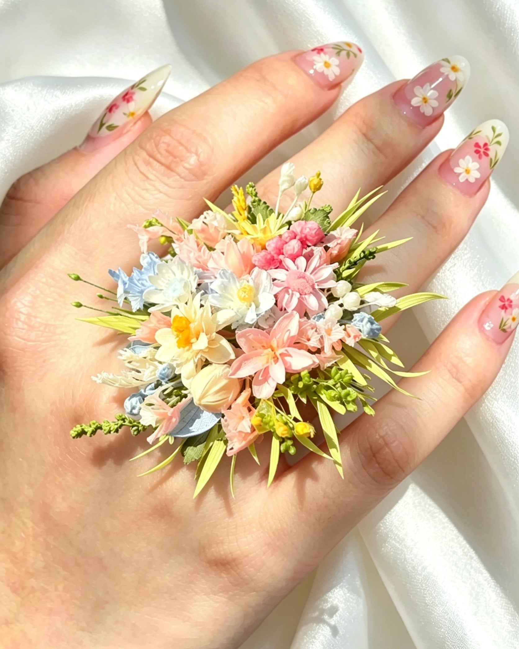Handcrafted Preserved Flower Ring | "Secret Garden" Pastel Series - Eco Perennial | Realistic Faux Silk Flowers for Home Decor - Eco Perennial