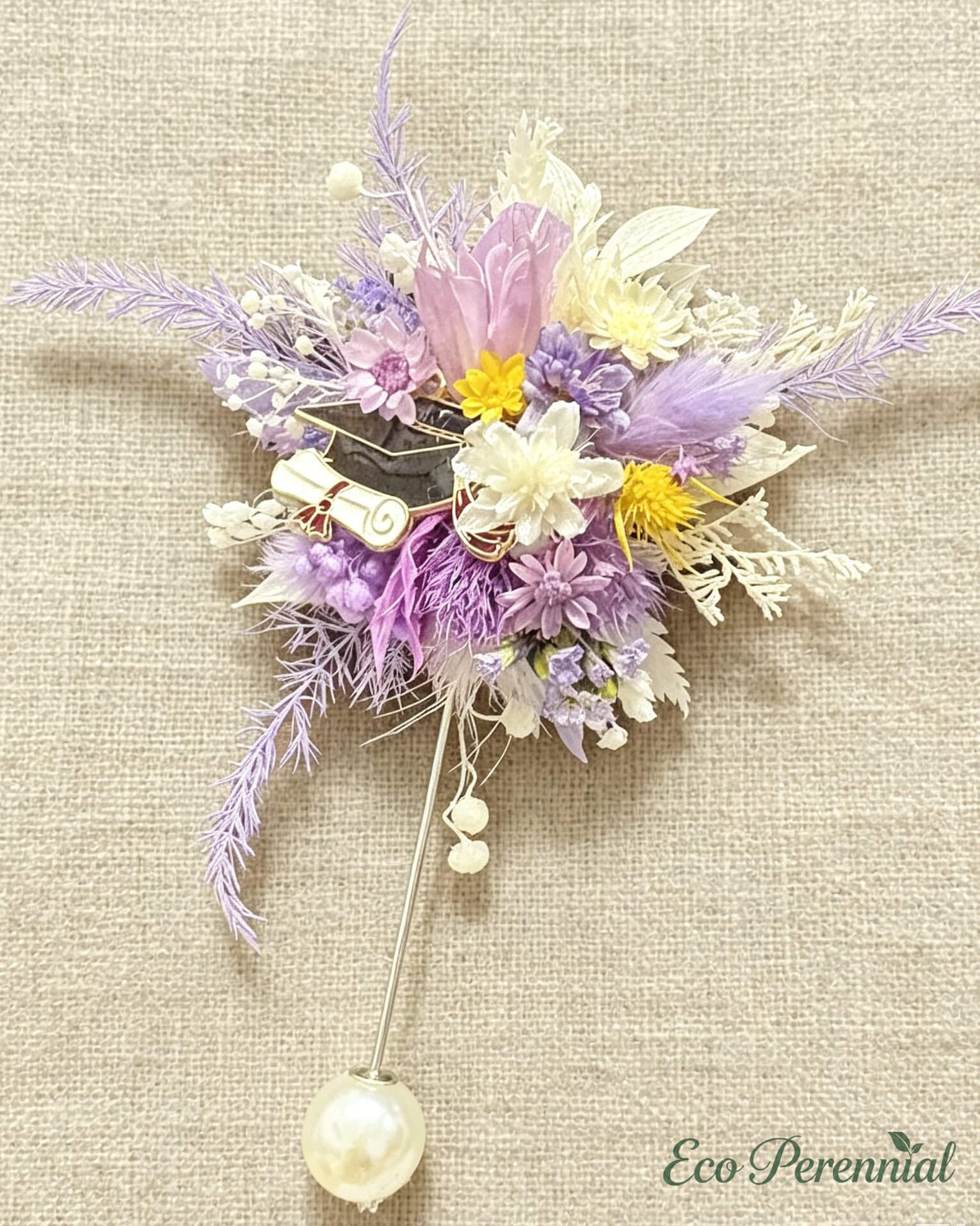 Handcrafted Preserved Flower Corsage Brooch | Wedding & Graduation Floral Pin | Realistic Faux Silk Flowers for Home Decor - Eco Perennial