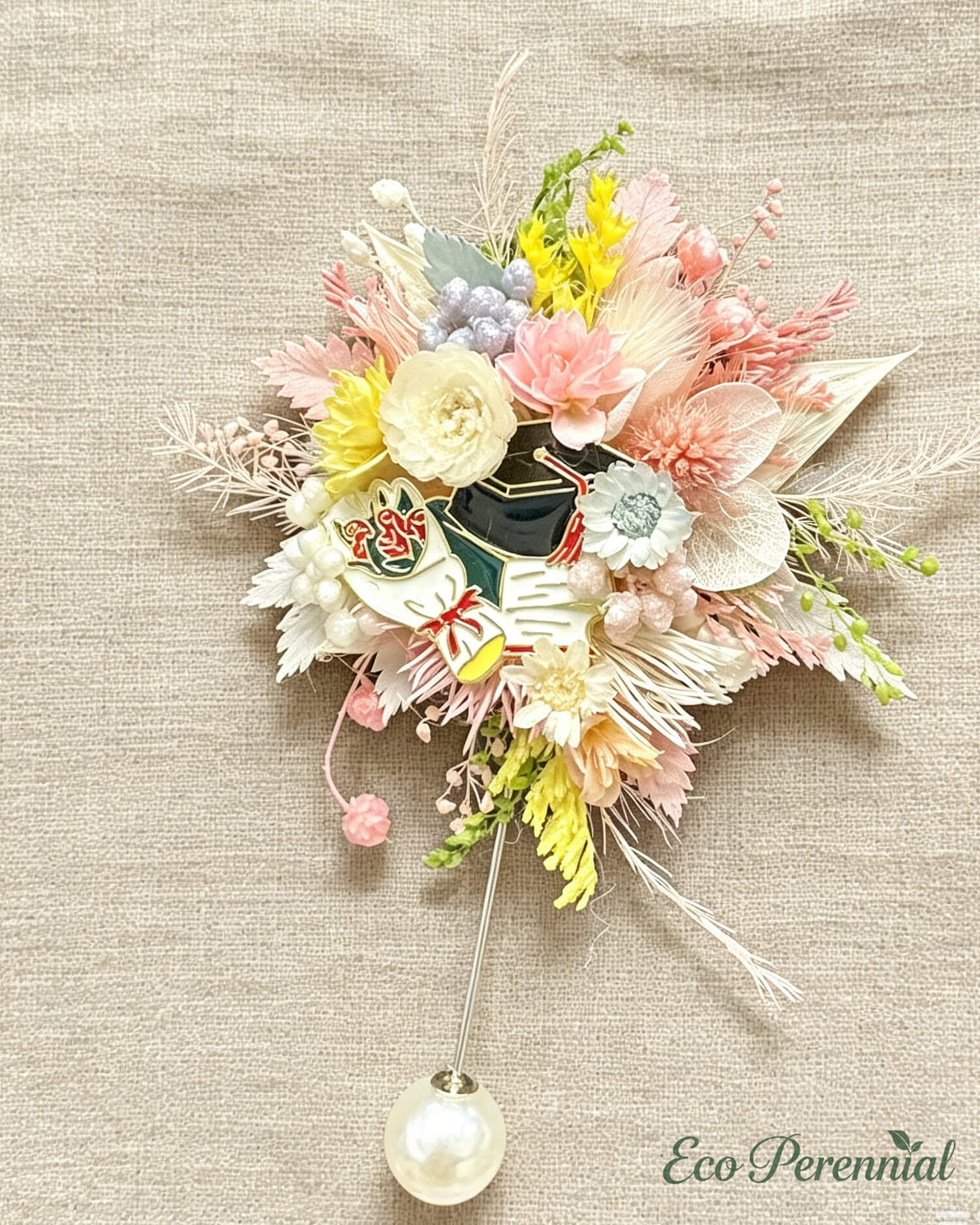 Handcrafted Preserved Flower Corsage Brooch | Wedding & Graduation Floral Pin | Realistic Faux Silk Flowers for Home Decor - Eco Perennial