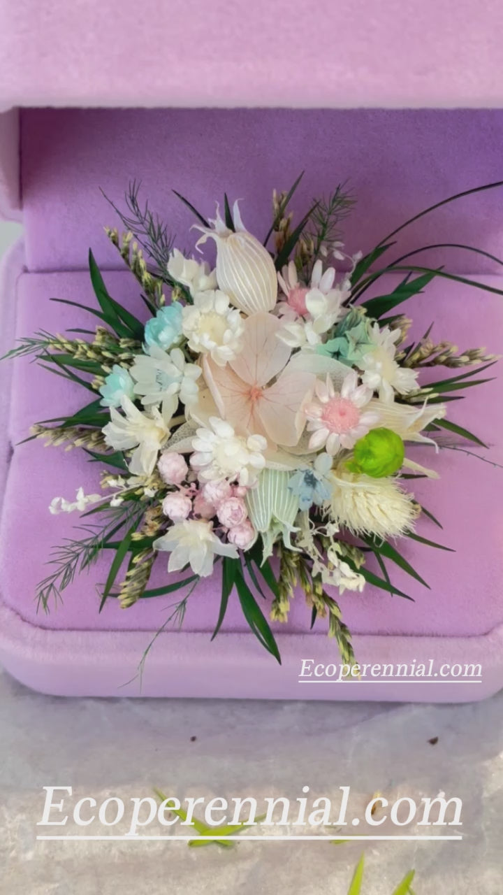Blush Blue Meadow Preserved Flower Ring – Handcrafted Bridal Floral Jewelry