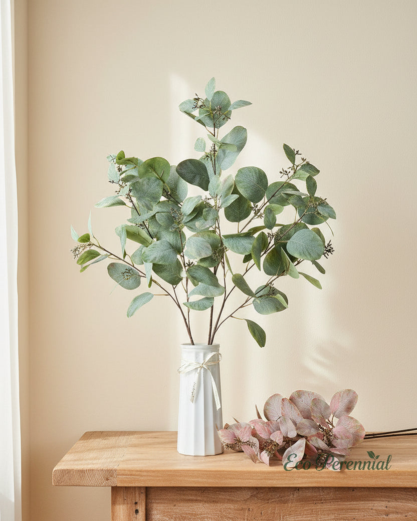 34" Faux Seeded Eucalyptus Branch | Realistic Tall Artificial Greenery Stem