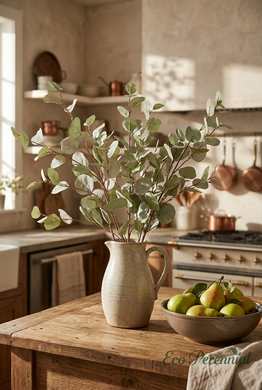 34.3" Autumn Faux Eucalyptus Branches | Tall Artificial Greenery in 10 Colors