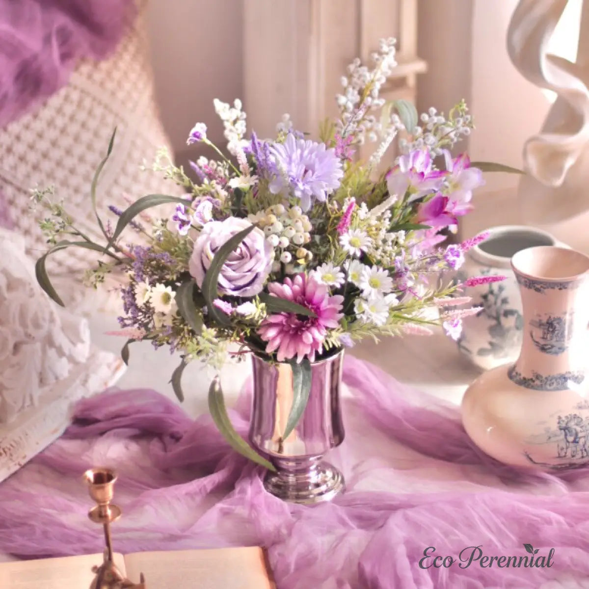 "Provence Wild" | French Country Meadow Silk Bouquet | Realistic Faux Silk Flowers for Home Decor - Eco Perennial
