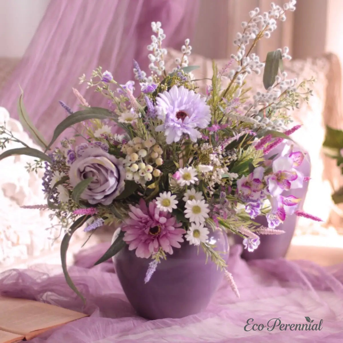 "Provence Wild" | French Country Meadow Silk Bouquet | Realistic Faux Silk Flowers for Home Decor - Eco Perennial