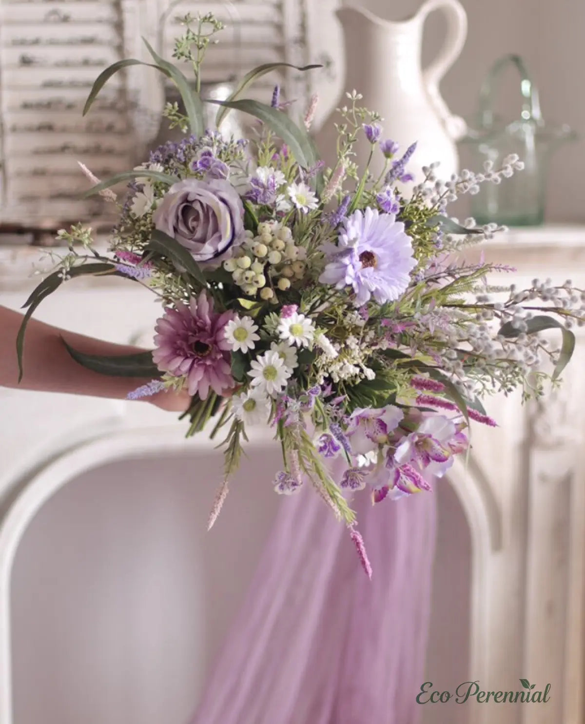 "Provence Wild" | French Country Meadow Silk Bouquet | Realistic Faux Silk Flowers for Home Decor - Eco Perennial