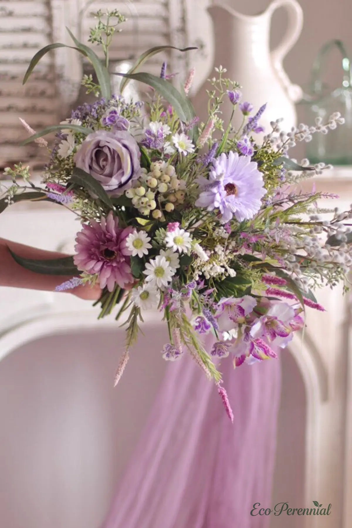"Provence Wild" | French Country Meadow Silk Bouquet Floral Bouquet Only Grand Size - Bold & Dramatic | Realistic Faux Silk Flowers for Home Decor - Eco Perennial