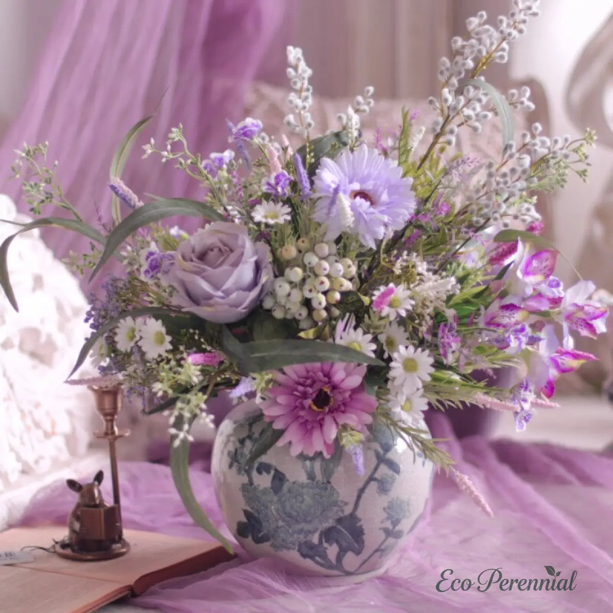 "Provence Wild" | French Country Meadow Silk Bouquet | Realistic Faux Silk Flowers for Home Decor - Eco Perennial