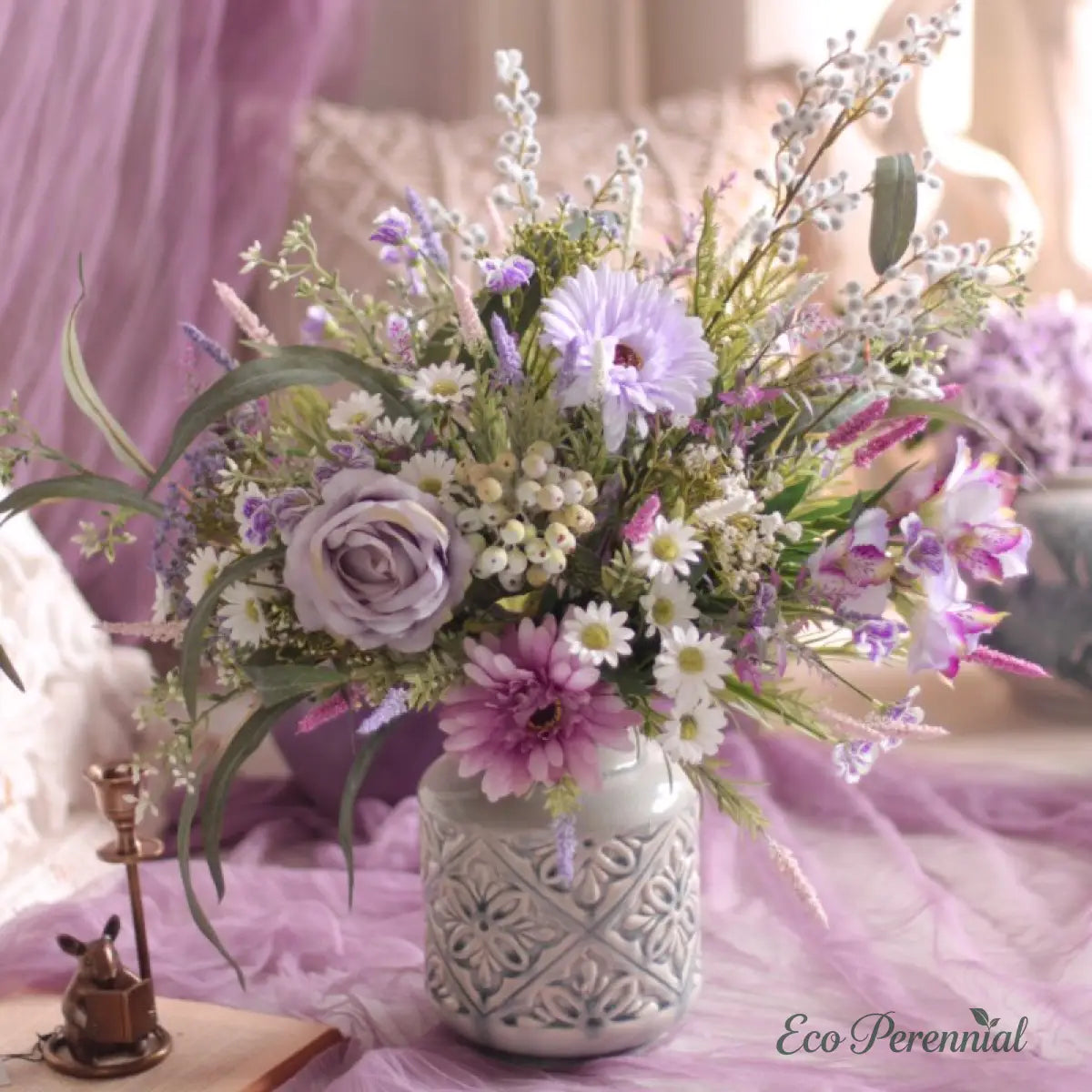 "Provence Wild" | French Country Meadow Silk Bouquet | Realistic Faux Silk Flowers for Home Decor - Eco Perennial