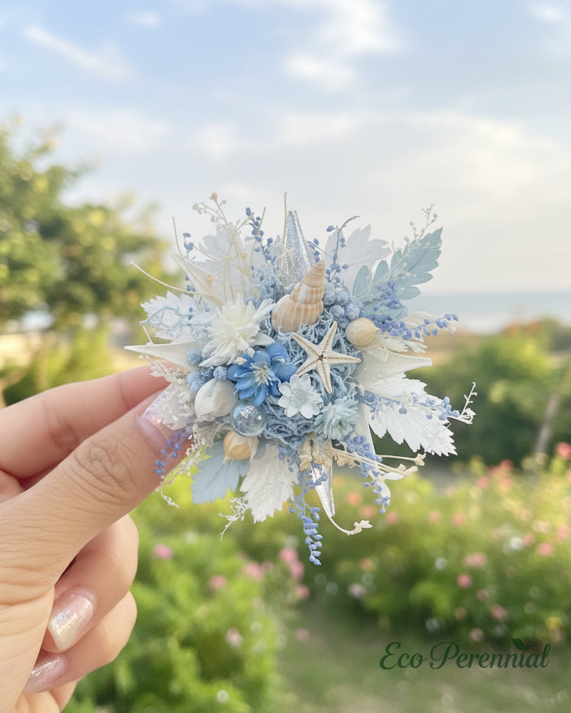 Preserved Flower Ring & Brooch | Sky Blue Ocean Floral Jewelry – Eco Perennial | Jewelry | Eco Perennial