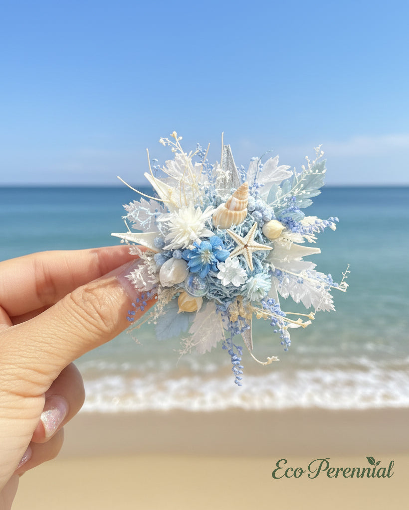 Preserved Flower Ring & Brooch | Sky Blue Ocean Floral Jewelry – Eco Perennial | Jewelry | Eco Perennial