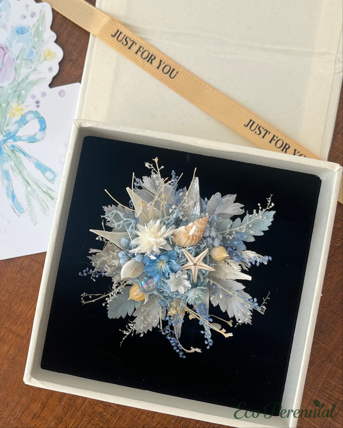 Preserved Flower Ring & Brooch | Sky Blue Ocean Floral Jewelry – Eco Perennial | Jewelry | Eco Perennial