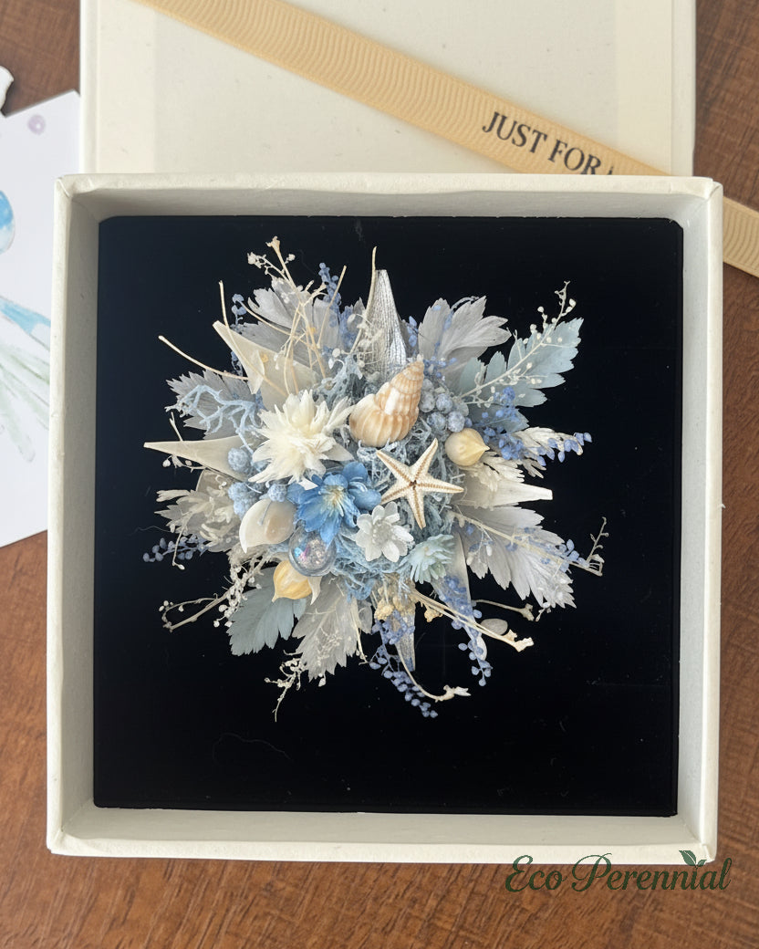 Preserved Flower Ring & Brooch | Sky Blue Ocean Floral Jewelry – Eco Perennial Sky Blue White Brooch | Jewelry | Eco Perennial
