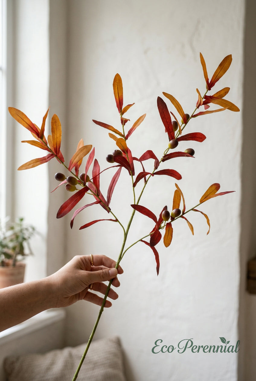 30" Faux Autumn Olive Branches with Fruit | Artificial Greenery | Eco Perennial