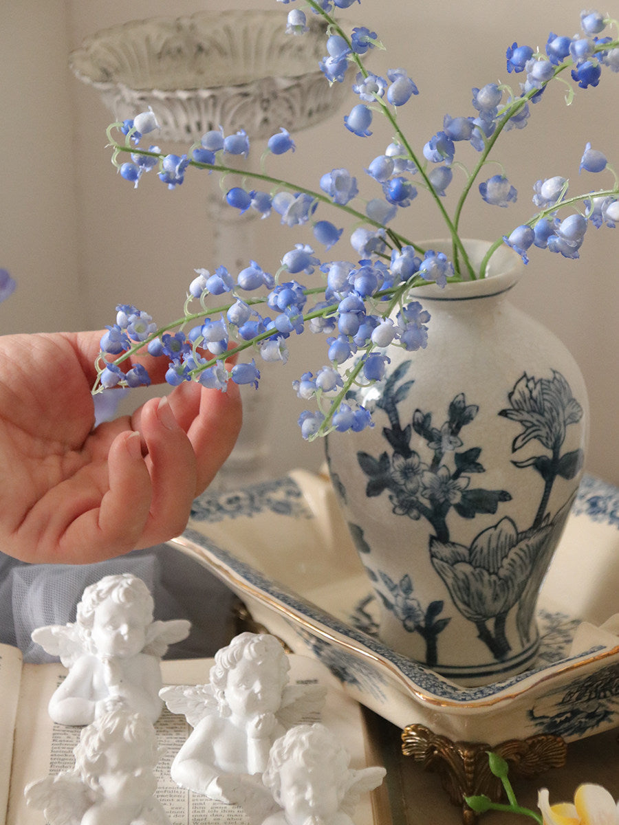 "Pure Luck" | Real Touch Lily of the Valley Stem Blue 20 branches | Realistic Faux Silk Flowers for Home Decor - Eco Perennial