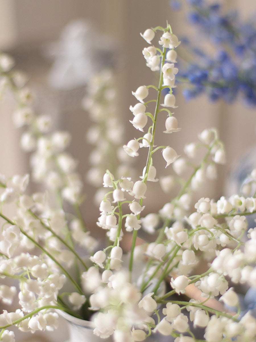 "Pure Luck" | Real Touch Lily of the Valley Stem Blue 10 branches | Realistic Faux Silk Flowers for Home Decor - Eco Perennial