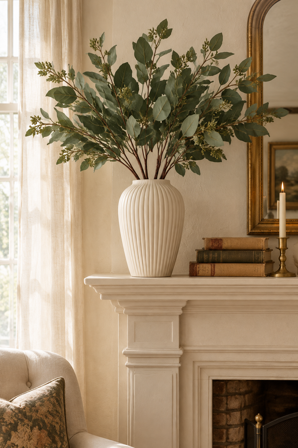 33" Realistic Seeded Silver Dollar Eucalyptus Stem | Eco Perennial | Artificial Greenery | Eco Perennial