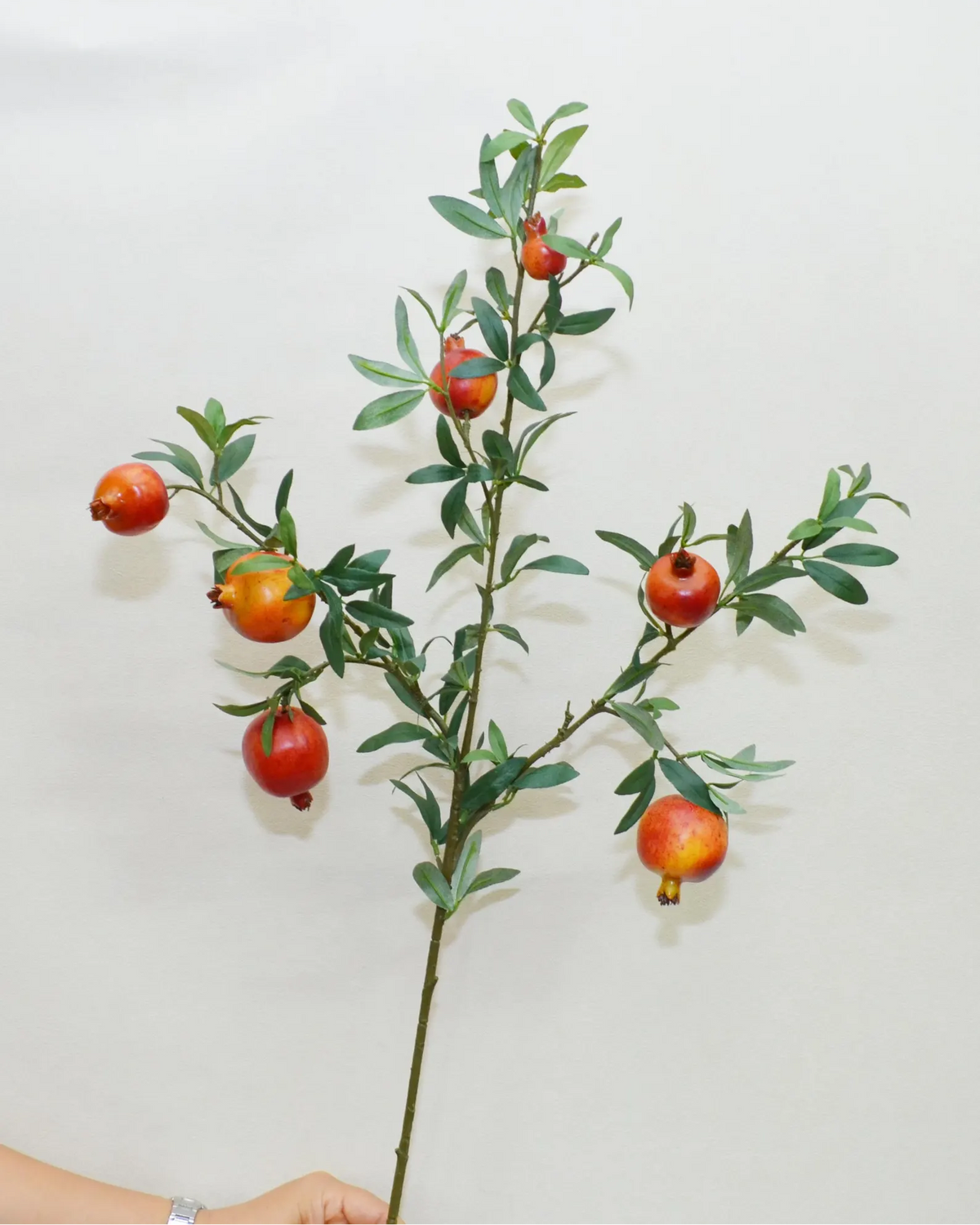 Realistic Faux Pomegranate Branch | 32.3" Artificial Pomegranate Stem with 7 Fruits | Artificial Greenery | Eco Perennial