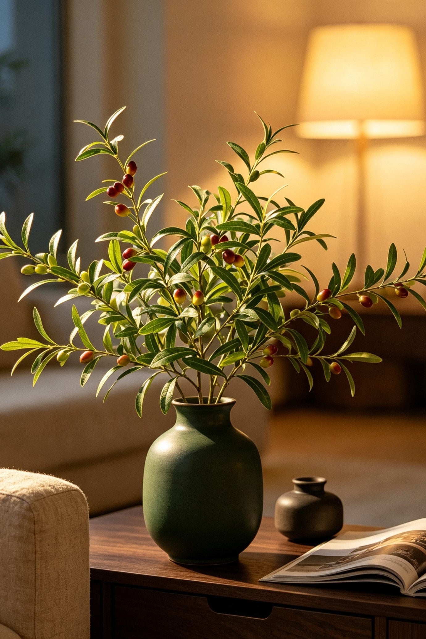 40.5" Large Realistic Faux Olive Branch - Mediterranean Heritage 10-Fork Artificial Greenery Stem | Artificial Floral Arrangement | Eco Perennial