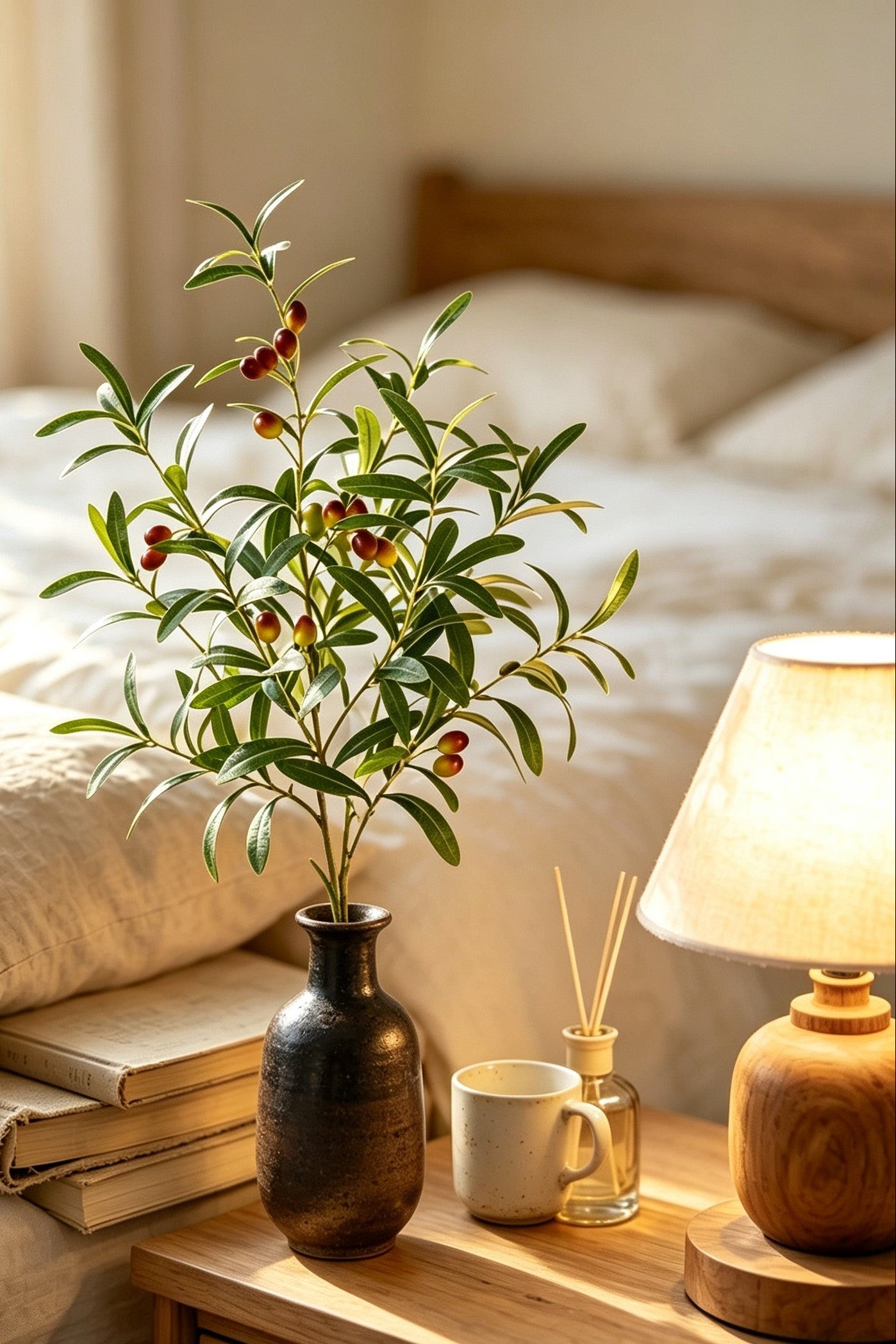 40.5" Large Realistic Faux Olive Branch - Mediterranean Heritage 10-Fork Artificial Greenery Stem | Artificial Floral Arrangement | Eco Perennial